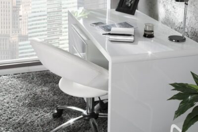 Scrivania laccata bianca scrittoio bianco lucido lounge L120 x 60 - immagine 6