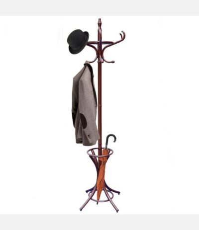 Porte-manteaux en bois verni Marron sur pied Style Thonet avec support pour parapluies – Image 2